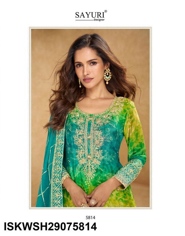 Printed Chinon Silk Kurti With Sharara And Embroidered Dupatta-ISKWSH29075815/5814