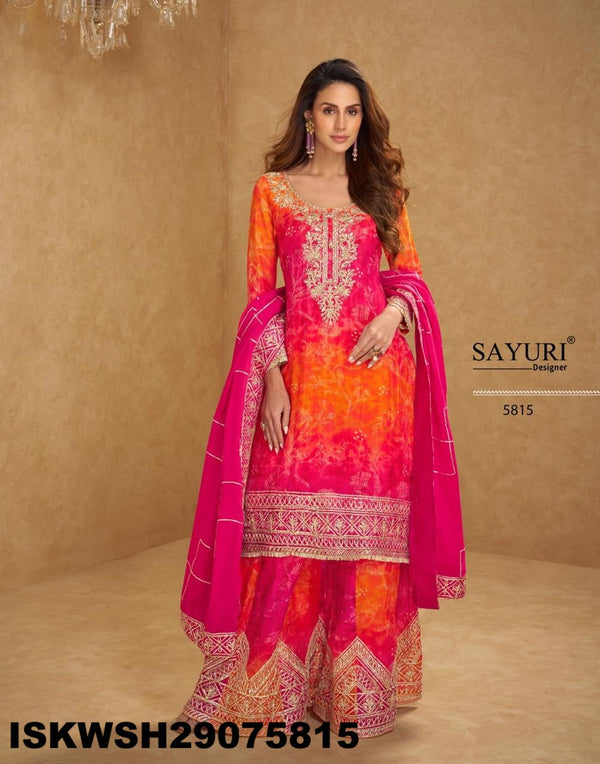 Printed Chinon Silk Kurti With Sharara And Embroidered Dupatta-ISKWSH29075815/5814