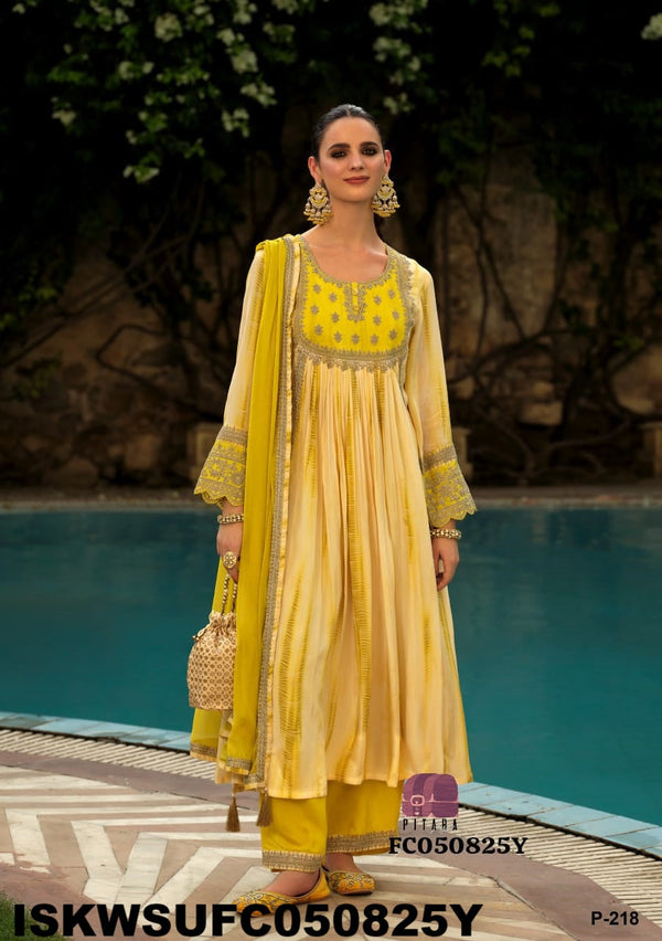 Tie And Dye Printed Crepe Kurti With Silk Pant And Dupatta-ISKWSUFC050825P/FC050825Y