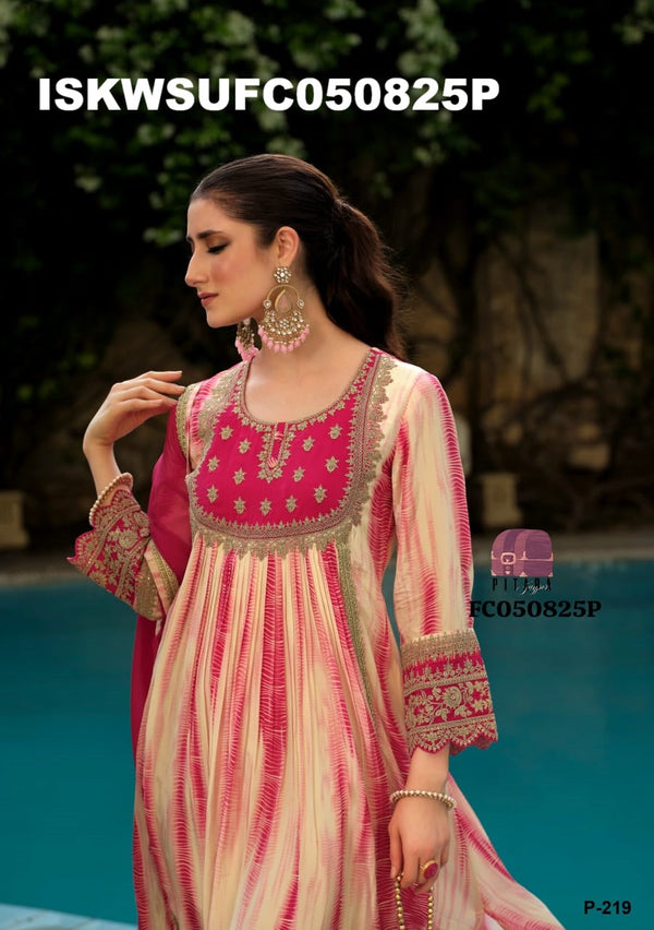 Tie And Dye Printed Crepe Kurti With Silk Pant And Dupatta-ISKWSUFC050825P/FC050825Y