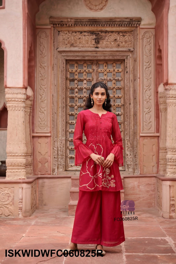 Embroidered Malmal Chanderi Top With Pant-ISKWIDWFC060825R