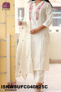 Embroidered Cotton Kurti With Pant And Dupatta-ISKWSUFC040825C