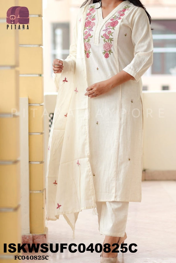 Embroidered Cotton Kurti With Pant And Dupatta-ISKWSUFC040825C