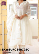 Embroidered Malmal Chanderi Kurti With Silk Pant And Dupatta-ISKWSUFC310725C