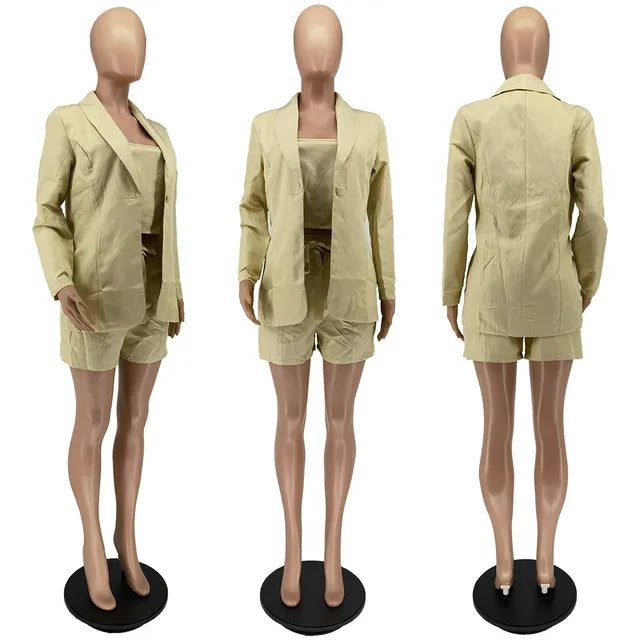 Women's Suit Jackets & Blazers Short Suits Top + Trousers Solid