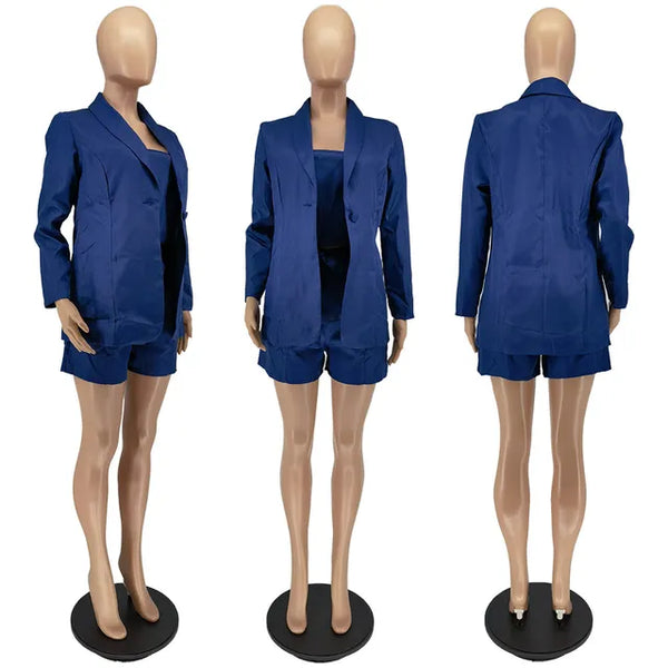 Light Blue Shorts Suit for Women, Blazer and Shorts Suit Set for