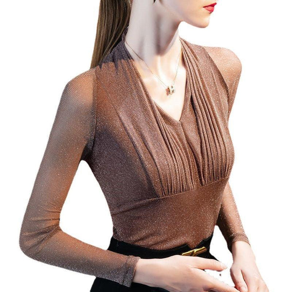 Early Autumn New Long-sleeved Tops Female Fashion Temperament V-neck - Ishaanya