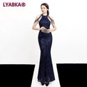 Party Dresses LYABKA Elegant Off Shoulder Beaded Sequin Evening Dress Women Sliver Bodycon Maxi Prom - Ishaanya