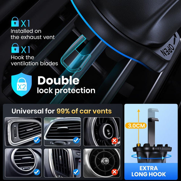 TOPK Cell Phone Holder for Car with Hook Clip Air Vent Car Mount 360°