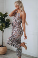 Leopard Print Tie Front Grecian Jumpsuit - Ishaanya