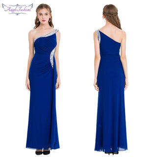 Elegant One Shoulder Rhinestone Split Thigh Formal Evening Party Dress Black Prom Gown 027 075 411 - Ishaanya