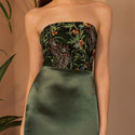 Embroidery Strapless Lace Up Satin Mermaid Prom Dresses Long Dark Green 548 - Ishaanya