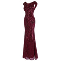 Women's Cap Sleeve Prom Dresses Long Vintage Sequin Party Gown 378 - Ishaanya