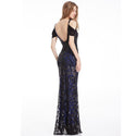 Women's Off Shoulder Pattern Sequin V Backless Elegant Long Evening Dress Prom Gown Black 220 - Ishaanya