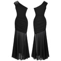 Women's One Shoulder Pleated Evening Dress Long Little Black Dresses Slit Illusion Formal Party Gown 426 - Ishaanya