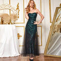 Women's Sweetheart Floral Sequin Splicing Ilusion Tulle Vintage Gatsby Party Prom Dress Green - Ishaanya