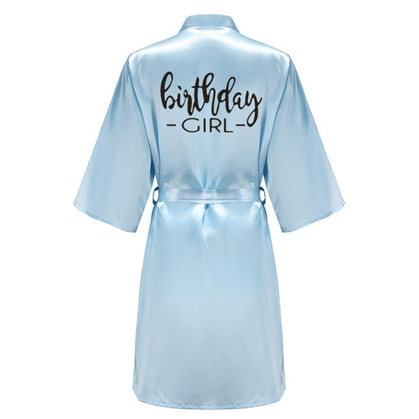 Birthday Party Girl & Entourage Robes Satin Pajamas Dressing Gown Black White Writing Letter Kimono S-4XL - Ishaanya