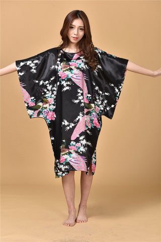 Black Ladies Robe Summer Casual Pajamas Chinese Women Rayon Sleepwear Kimono Bath Gown Nightgown Kaftan Yukata One Size M03 - Ishaanya