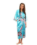 Brand New Black Women Silk Kimono Robes Long Sexy Nightgown Vintage Printed Night Gown Flower Plus Size S M L XL XXL XXXL A-045 - Ishaanya