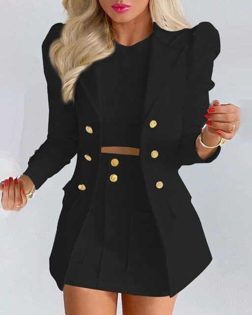 XEASY Women Blazer Clothing Two Piece Set Women Suits With Skirt
