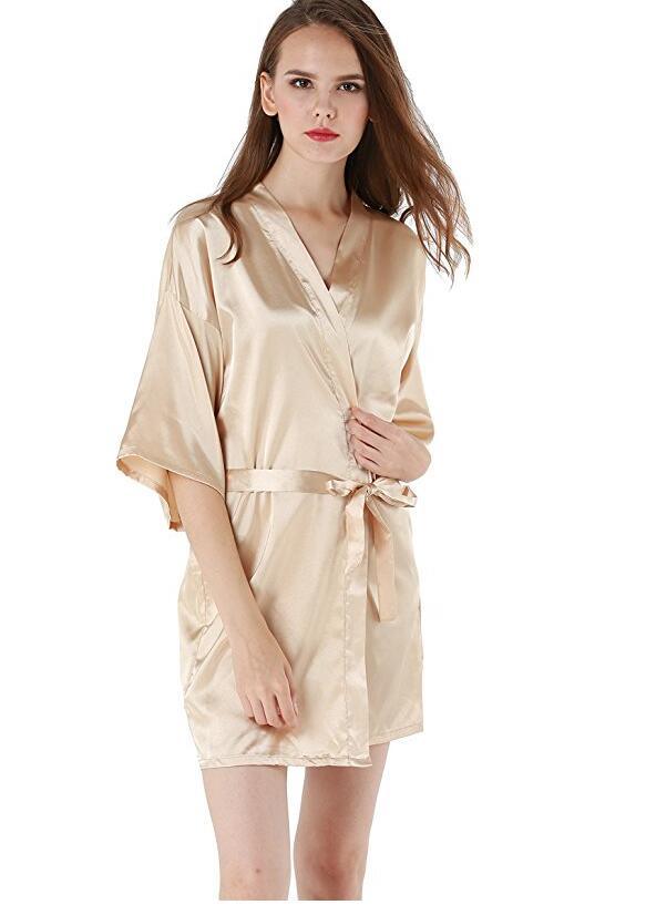 New Black Chinese Women's Faux Silk Robe Bath Gown Hot Sale Kimono Yukata Bathrobe Solid Color Sleepwear S M L XL XXL NB032 - Ishaanya