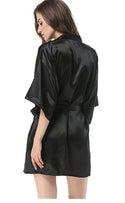 New Black Chinese Women's Faux Silk Robe Bath Gown Hot Sale Kimono Yukata Bathrobe Solid Color Sleepwear S M L XL XXL NB032 - Ishaanya