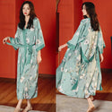 Print Nightwear Women Satin Kimono Robe Gown Nightdress Loose Intimate Lingerie Sexy Sleepwear Flower Nightgown Lounge Wear - Ishaanya