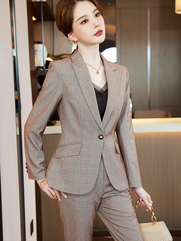 Women Long Formal Blazer pants Sets Khaki Orange Female Office Ladies  Jacket And Trouser 2 Pieces Work Business Wear Pant Suit