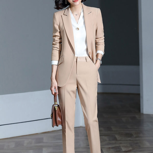 High Quality Women Formal Pant Suit 2 Piece Set Office Lady Work Wear  Uniform Designs Female Business Wine Jacket and Trousers