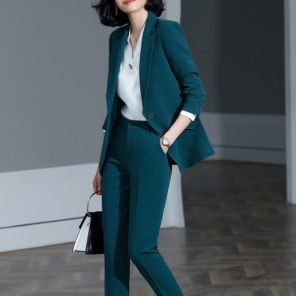 Red Dark Blue Black Women Pant Suit for Office Lady Two Pieces Set
