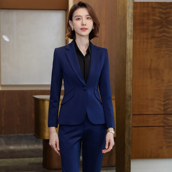 Red Dark Blue Black Women Pant Suit For Office Lady Two Pieces Set