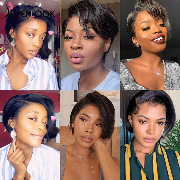 Short Bob Pixie Cut Wig Remy Straight Brazilian Human Hair Sale Transparent T Part Lace Bob Wigs For Black Women Pre Plucked - Ishaanya
