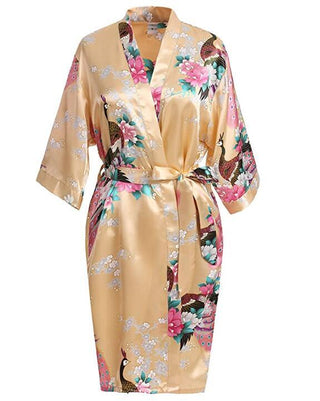 Silk Satin Wedding Bride Bridesmaid Robe Floral Bathrobe Short Kimono Robe Night Robe Bath Robe Fashion Dressing Gown For Women - Ishaanya