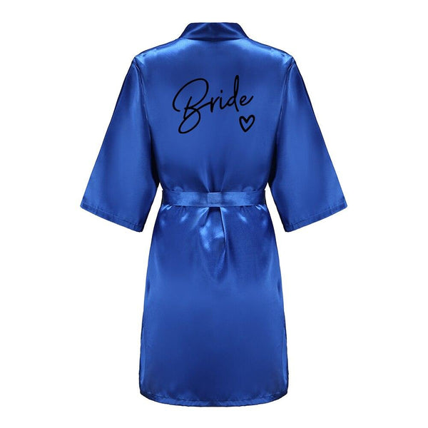 Wedding Party Team Bride Robe With Black Letters Kimono Satin Pajamas Bridesmaid Bathrobe SP003 - Ishaanya