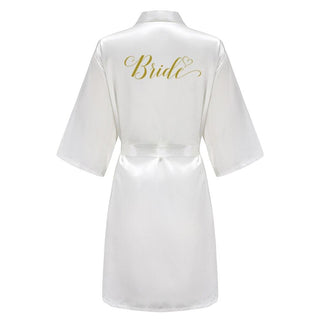 Wedding Party Team Bride Robe With Black Letters Kimono Satin Pajamas Bridesmaid Bathrobe SP003 - Ishaanya