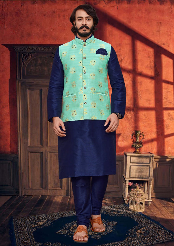Festival Wear Navy Blue Kurta with Nehru Jacket | Festival wear, Nehru  jackets, How to wear