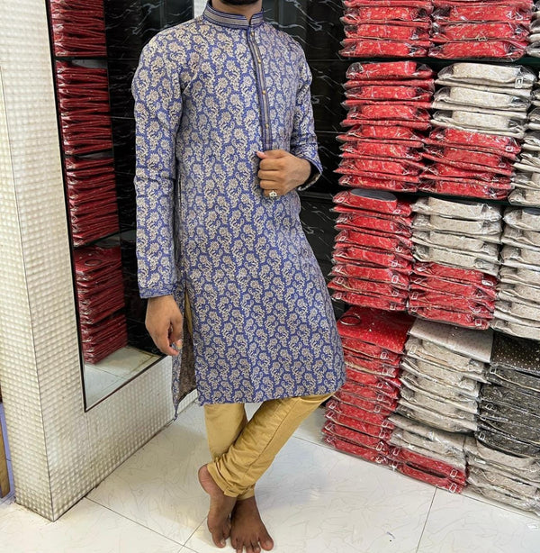 Jacquard Prnited Kurta With Cotton Pajama