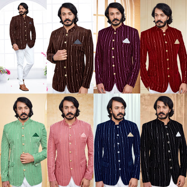 Men's Jodhpuri Velvet Coat With Mirror Work-Di.No-2