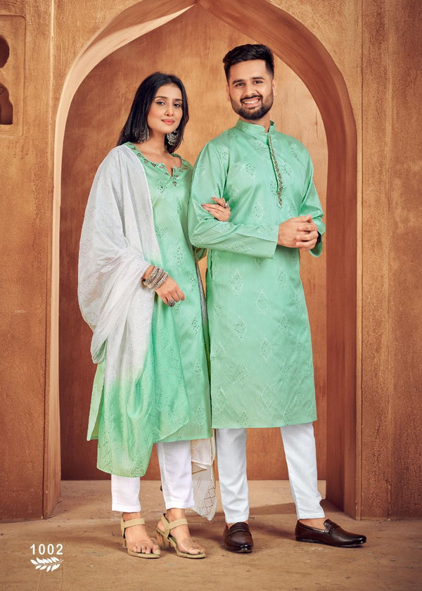 Cotton Kurta and Kurti Set For Couple-ISKWCOU0279 | Ishaanya Fashion