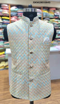 Printed Cotton Chikankari Jacket-ISKM28033643