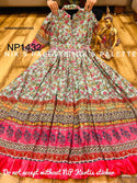 Printed Maslin Silk Sequined Dress-ISKWDR0205NP1432