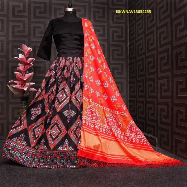 Digital Printed Zari Gota Silk Lehenga With Blouse And Dupatta-ISKWNAV13054255
