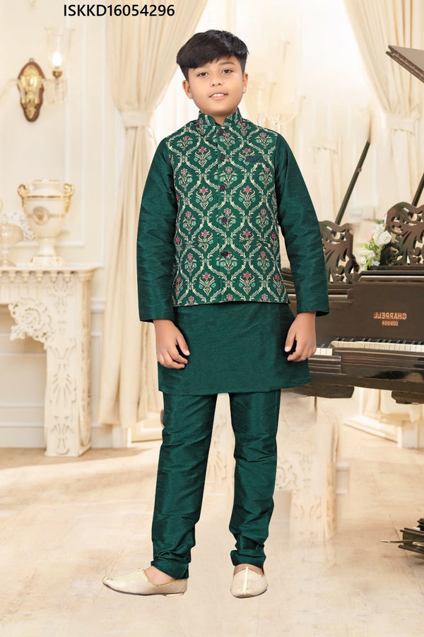 Kid's Silk Kurta Pajama With Nehru Jacket-ISKKD16054296