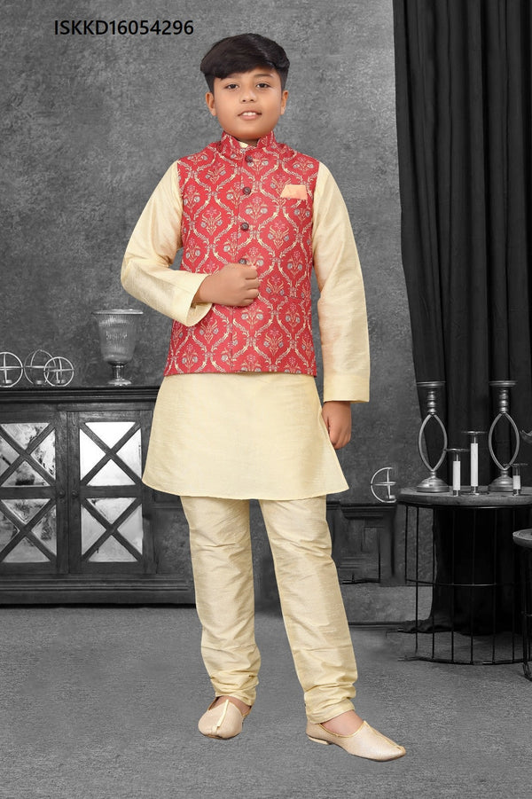 Buy BENSTOKE Dupion Silk Brown Kurta Pajama with Printed Nehru Jacket at  Amazon.in