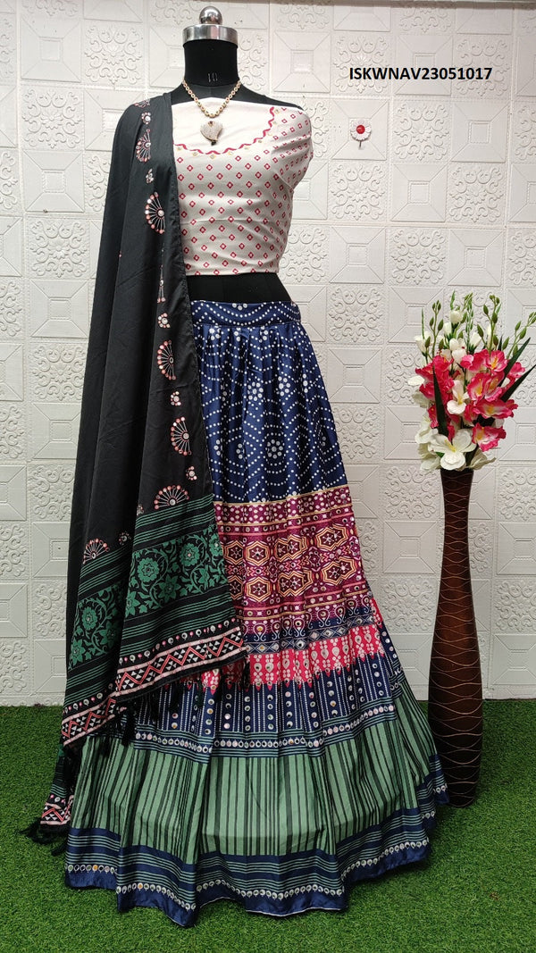 Digital Printed Butter Silk Lehenga With Blouse And Dupatta-ISKWNAV23051017