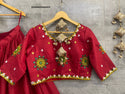 Embroidered Cotton Lehenga With Blouse And Dupatta-ISKWNAV03064473