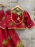 Embroidered Cotton Lehenga With Blouse And Dupatta-ISKWNAV03064473
