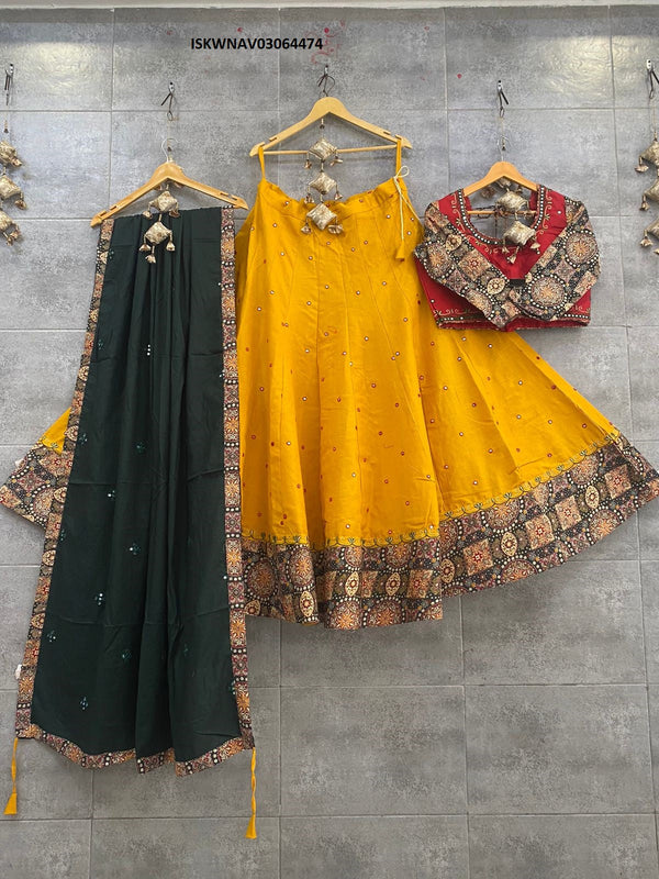 Embroidered Cotton Lehenga With Blouse And Dupatta-ISKWNAV03064474