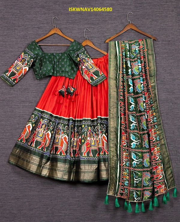 Foil Printed Pashmina Silk Lehenga With Blouse And Modal Dupatta-ISKWNAV14064580