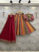 Kalamkari Printed Cotton Lehenga With Blouse And Dupatta-ISKWNAV24064626